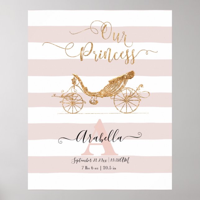 Poster Notre Princesse Elegant Gold Blush Carriage Script (Devant)