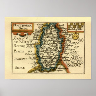 Poster Nottinghamshire Comté Angleterre Ancienne carte An