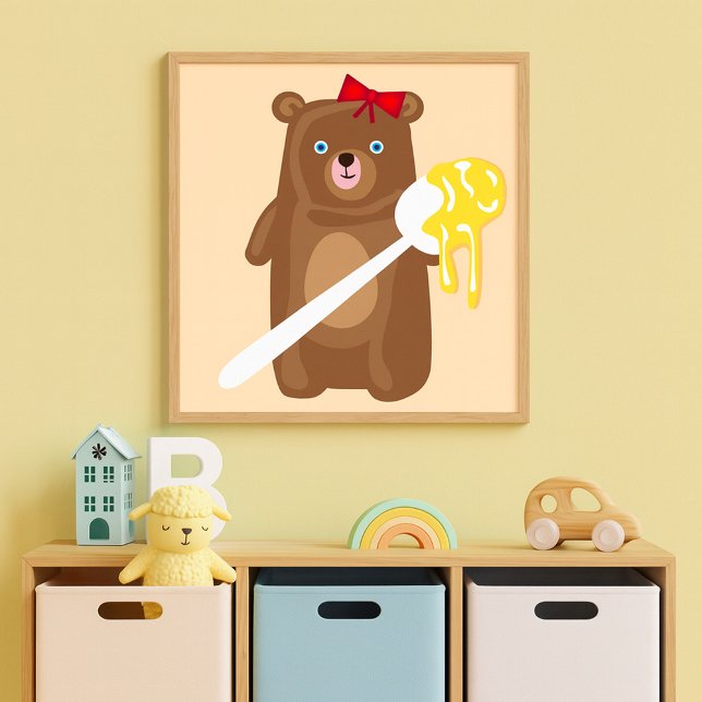 Poster Nounours adorable avec cuillère et noeud rouge (Créateur téléchargé)