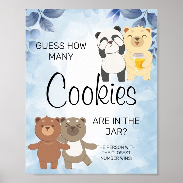 Poster Nounours Combien de cookies Baby shower Jeu Signal (Devant)