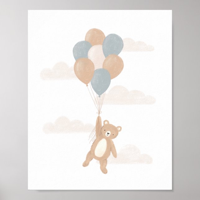 Poster Nounours en peluche avec ballons bleus (Devant)