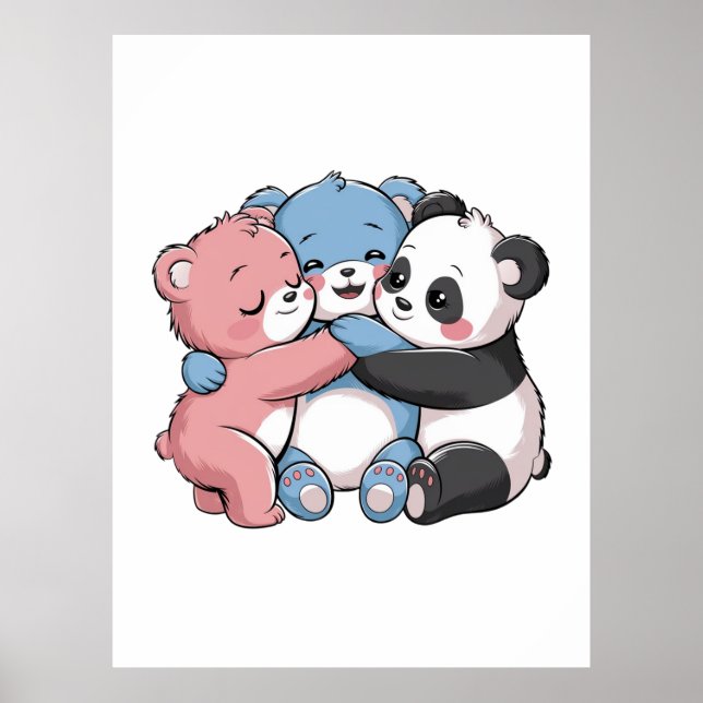 Poster Nounours mignons avec Panda (Devant)