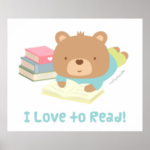 Poster Nounours Teddy Bear aime lire pour les enfants