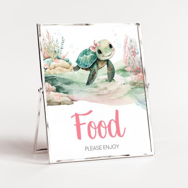 Poster Nourriture Baby shower de tortue de mer (A Little Hatching Is On the Way Baby Shower Food Sign)
