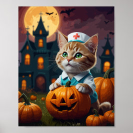 Poster Nourriture chat avec citrouille Halloween
