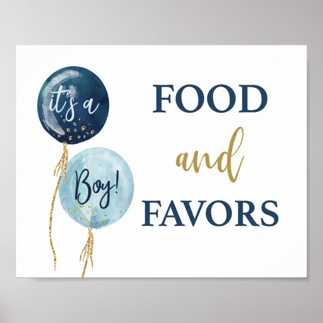 Poster Nourriture et faveurs bleu ballons baby shower gar (Devant)