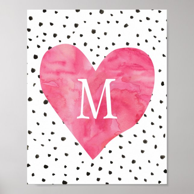 Poster Nourriture fille Monogramme Aquarelle Coeur rose (Devant)