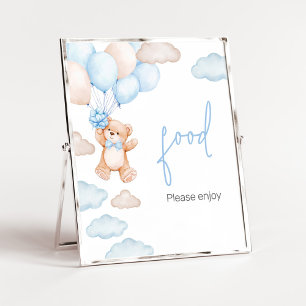 Poster Nourriture pour Baby Shower Ballon Ours Bleu