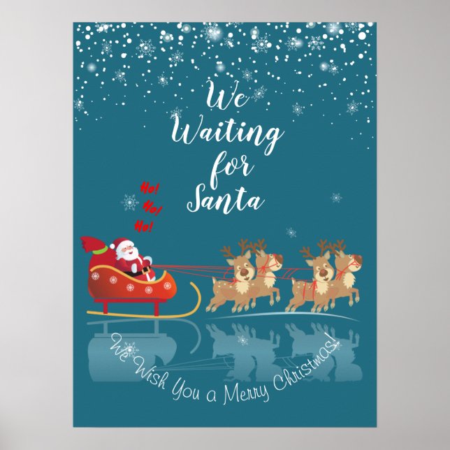 Poster Nous attendons Père Noël Ho ! Ho ! Ho ! Vacances d (Devant)
