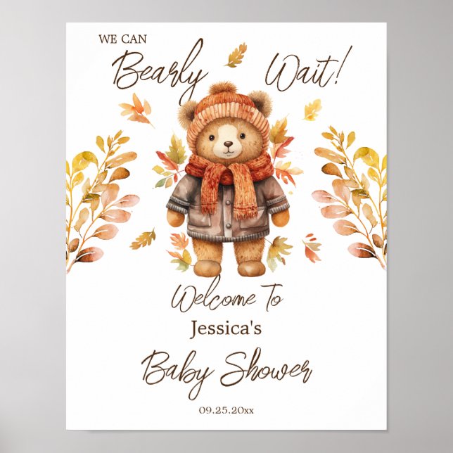 Poster Nous pouvons attendre Baby shower Feuille (Devant)