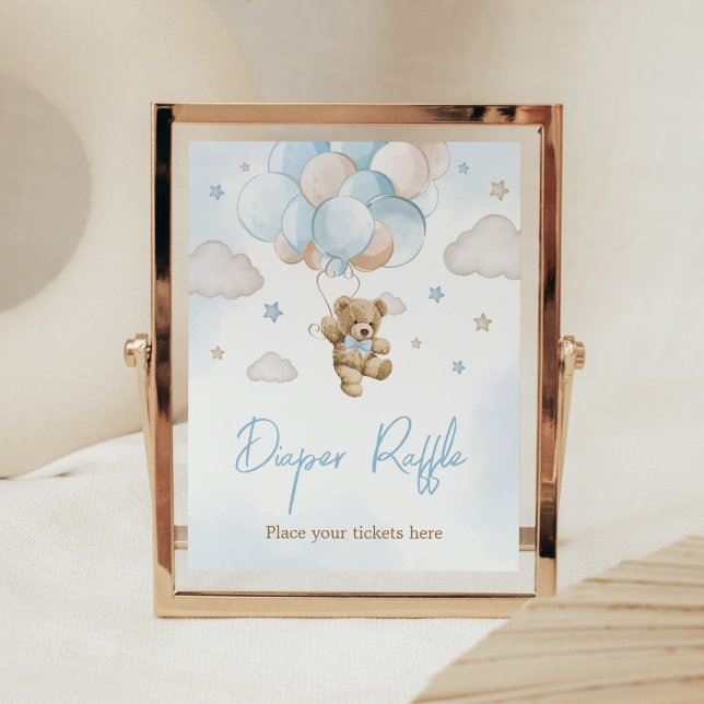 Poster Nous Pouvons Attendre L'Ours Balloon Déchets Raffi (Teddy Bear Balloon Baby Shower Diaper Raffle Sign)