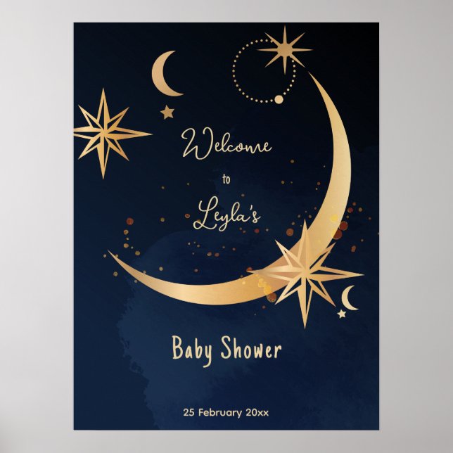 Poster Nous sommes sur la Lune étoile Baby shower de nuit (Devant)