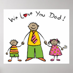 Poster Nous t'aimons Papa Cartoon Famille Bonne Fête des 