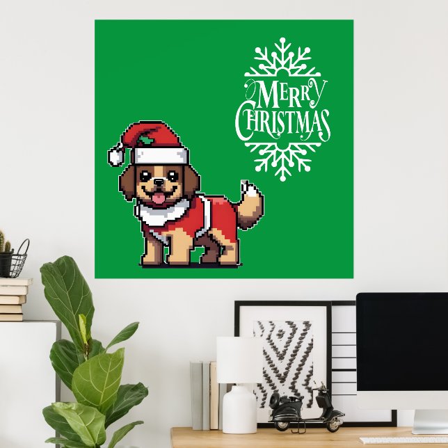 Poster Nous vous souhaitons un joyeux Noël avec un chien  (Bureau à domicile)