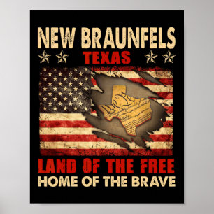 Poster Nouveau Braunfels Texas Usa Drapeau 4 juillet