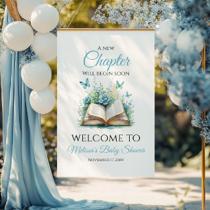 Poster Nouveau Chapitre Bienvenue au Baby Shower Blue Bru