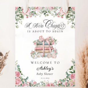 Poster Nouveau chapitre Rose Floral Bow Baby shower Bienv