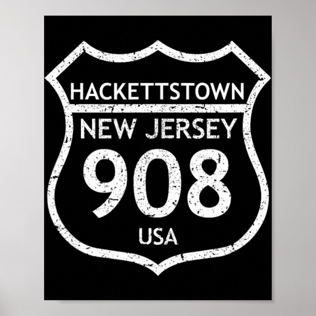 Poster Nouveau Code de Zone du New Jersey 908 Hackettstow (Devant)