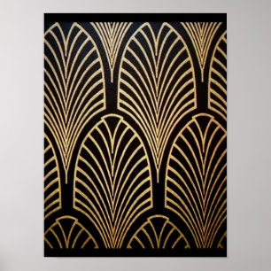 Poster Nouveau d'art, art déco, motif de fan, bronze, or,
