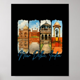 Poster Nouveau Delhi Inde Voyage Voyage Pinceau Souvenir