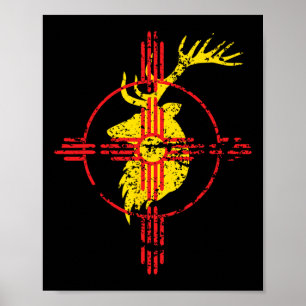 Poster Nouveau-Mexique Drapeau Elk Chasse Symbole Zia Des