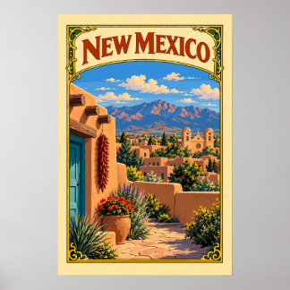 Poster Nouveau Mexique vintage | Adobe de Santa Fe