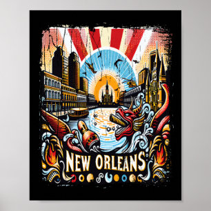 Poster Nouveau Orléans Souvenir Mardi Gras Bourbon Street