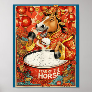 Poster Nouveau Riz du Cheval Chinois du Zodiaque