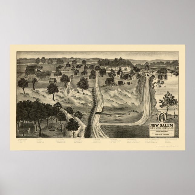 Poster Nouveau Salem, IL Carte panoramique - 1837 (Devant)