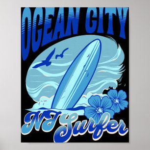 Poster Nouveau Surfeur du New Jersey Ocean City Nj Plage