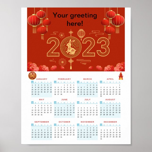 Poster Nouvel An chinois 2023 Calendrier des lapins (Devant)
