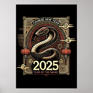 Poster Nouvel An chinois 2025 Année du serpent Année luna