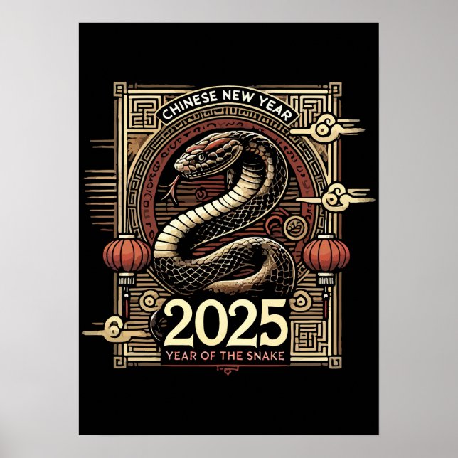 Poster Nouvel An chinois 2025 Année du serpent Année luna (Devant)