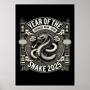Poster Nouvel An chinois 2025 Année du serpent Année luna