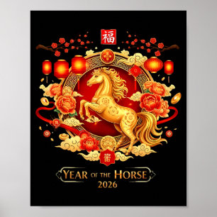 Poster Nouvel An chinois 2026 Cheval Joyeux Nouvel An chi