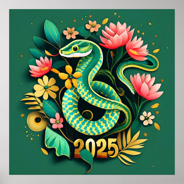 Poster Nouvel An chinois du serpent à bois 2025 pour femm (Devant)