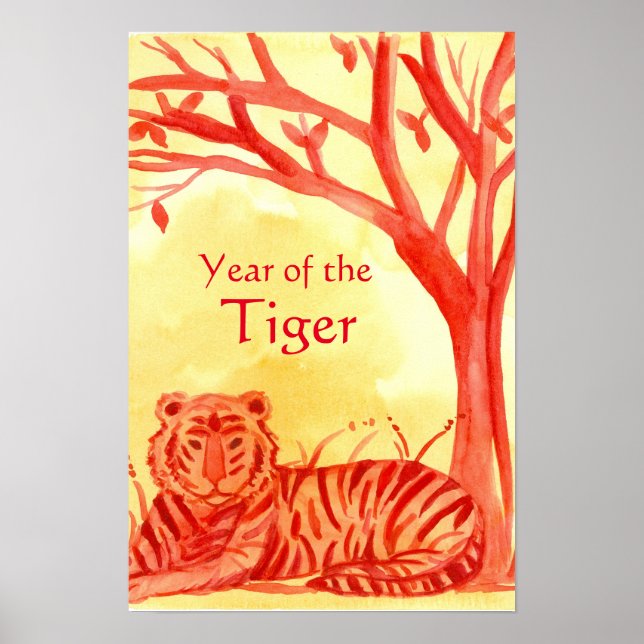 Poster Nouvel An chinois du Tiger Wildlife Cat Red (Devant)
