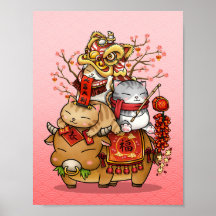 Nouvel an chinois vache et chats Whimsical