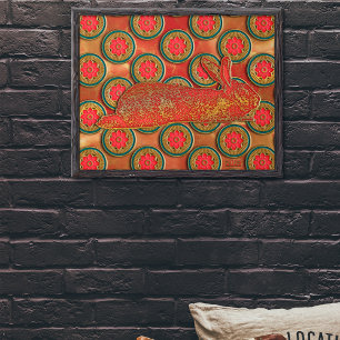 Poster Nouvel An Lapin à motif rouge or vert chinois