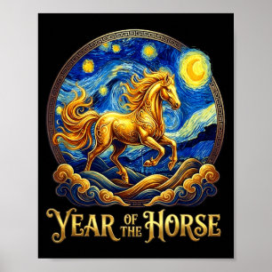 Poster Nouvel an lunaire année du cheval zodiaque chinois