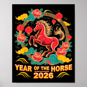 Poster Nouvel An lunaire chinois 2026 2026 Année du Cheva