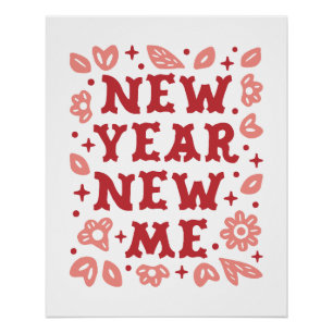 Poster Nouvel an nouveau moi affirmations floral rose est