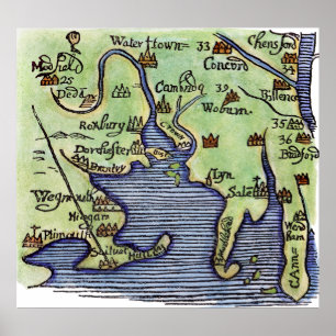 POSTER NOUVELLE ANGLETERRE CARTE 1677