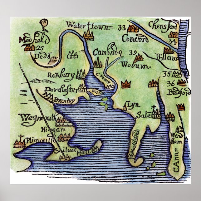 POSTER NOUVELLE ANGLETERRE CARTE 1677 (Devant)