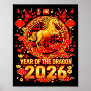 Poster Nouvelle année chinoise Cheval Doré 2026 Dragon Zo