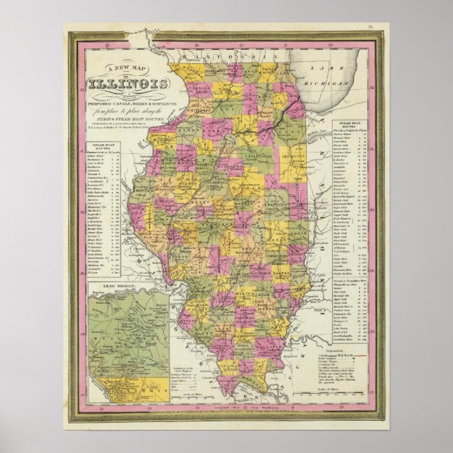 Poster Nouvelle Carte De L'Illinois (Devant)