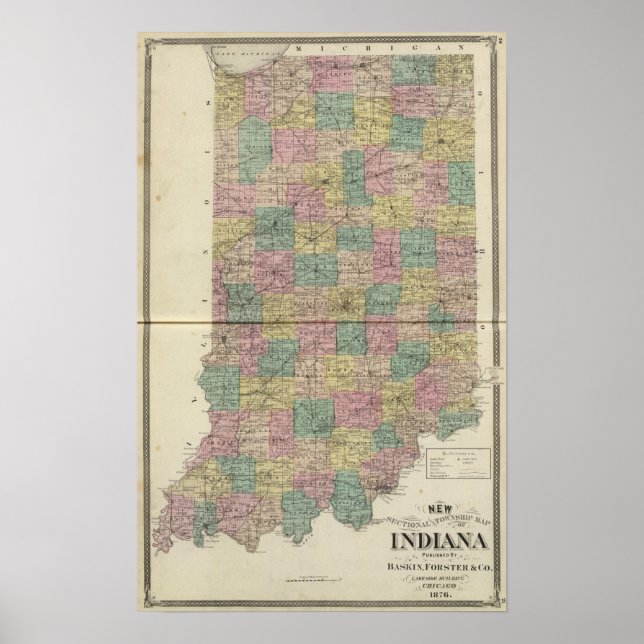 Poster Nouvelle carte de section et de canton de Indiana (Devant)