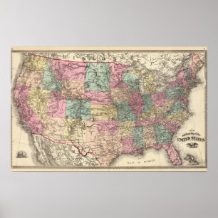Poster Nouvelle carte de voie ferrée des Etats-Unis