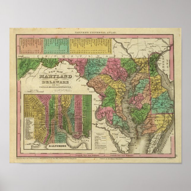 Poster Nouvelle carte du Maryland et du Delaware 2 (Devant)