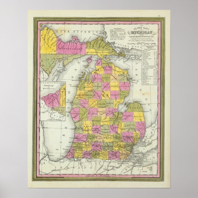 Poster Nouvelle Carte Du Michigan 2 (Devant)